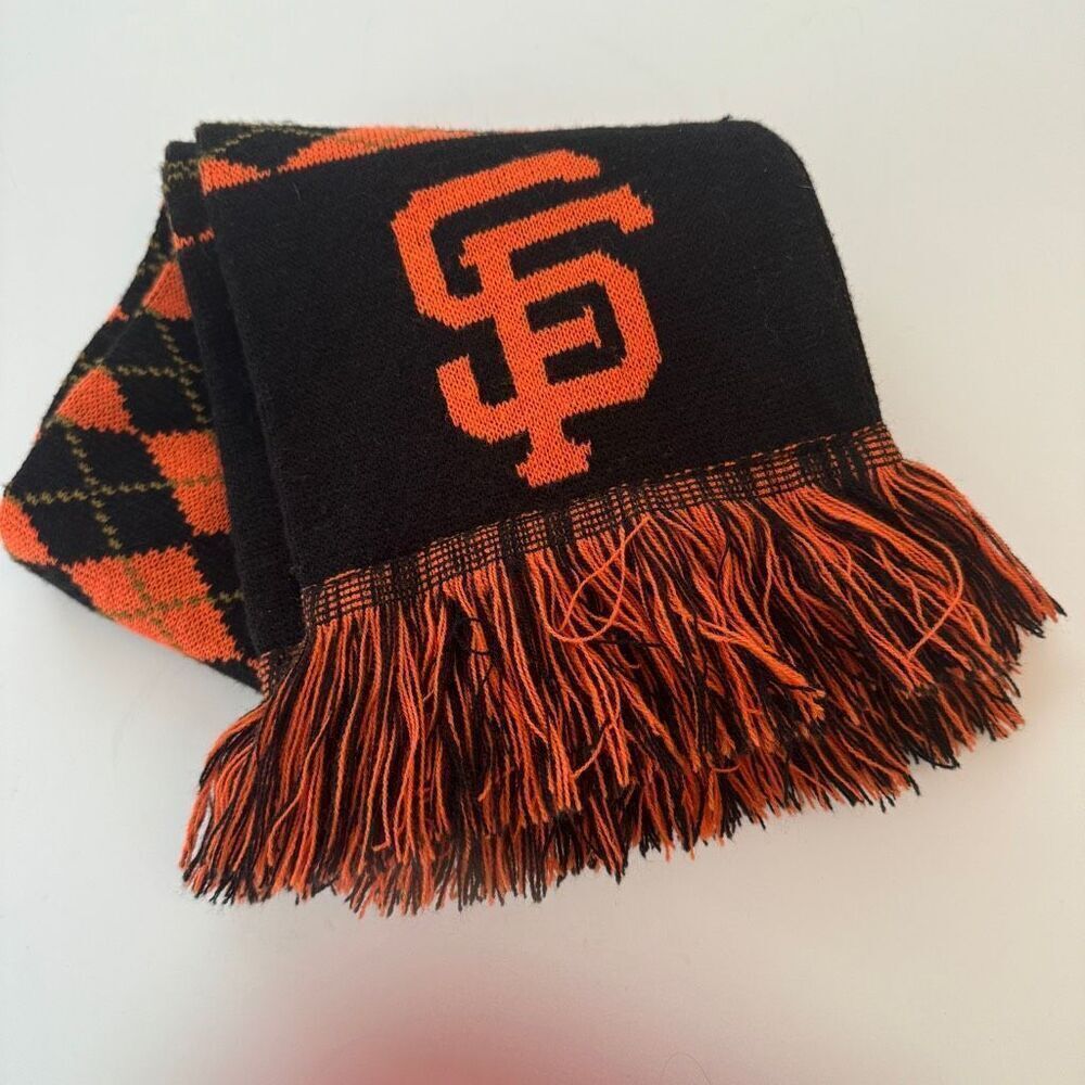SF San Francisco Giants Baseball Wrap Scarf 62” Long Orange Black Argyle